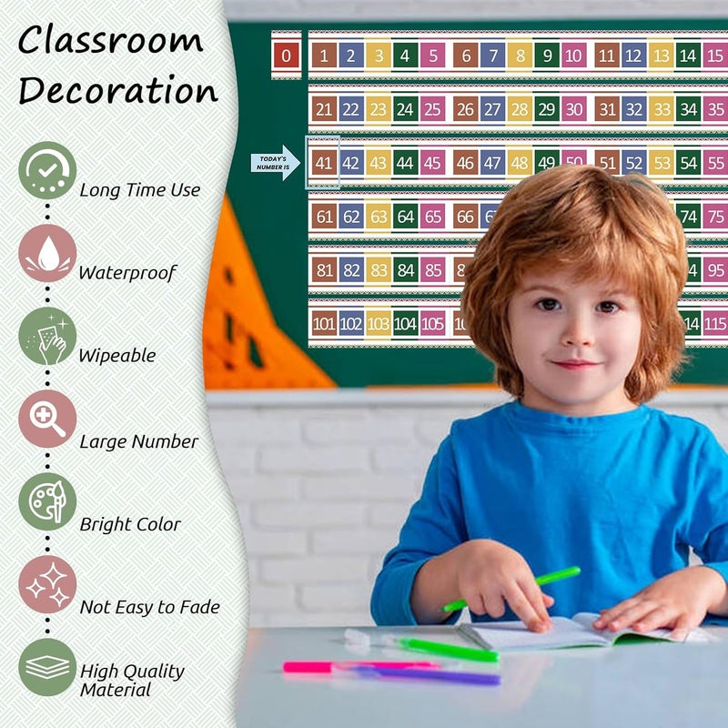 Blirik Number Line for Classroom Office Wall,Number Line Bulletin Board Border 0 to120 Laminated Number Line Strips Chalkboard Brights Number Line Math Poster Classroom Study Room Decorations for Teachers - Image 3